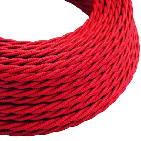 2 Core Twisted Red Fabric Cable Electrical Wire 3m Braided Cord | 9.84ft Red Twisted Fabric Electric Wire, 2-Core Braided Cable for lamps, Lighting and DIY Electronic Projects.
