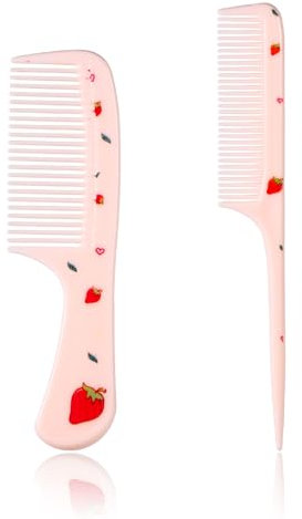 2pz Pettine per Capelli Carino Set, Rosa Pettine a Fragola Pettine Denti Fini e Pettine a Coda di Topo Pettine per Capelli per Bambini Pettine per la Riga dei Capelli per Donne Ragazze Bambini