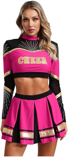 Alvivi Damen Cheer Leader Kostüm Cheerleading Kleid Langarm Crop Tops Oberteile + Skater Rock Cheerleading Uniform Karneval Fasching Kostüm
