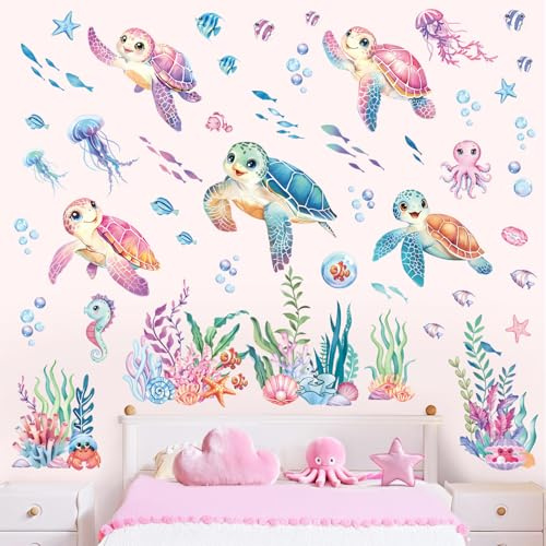 decalmile Wandsticker Unterwasserwelt Meeresschildkröten Wandtattoo Fisch | Abziehbare und Aufklebbare Wandaufkleber, DIY Abnehmbare Wandkunst Abziehbilder, Wandfreundlich, Leuchtenden Farben