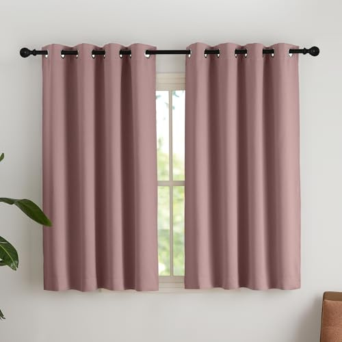 NICETOWN Vorhang Blickdicht Kurz Thermovorhang mit Ösen Scheibengardinen | Altrosa, H145 x B140 cm, Bistrogardine 2er Set, Gardinen Wohnzimmer Modern, Geeignet für Schlafzimmer und Küche, Sichtschutz