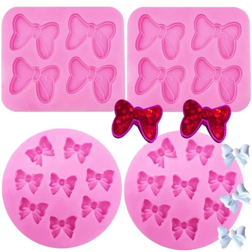 Paotxpum 4 Pack Mouse Bows Cartoon Butterfly Tie Silicone Mold Fondant Chocolate Candy Molds, for Dessert Ice Cube Cake Baking Fondant DIY Birthday Party Cake Decorating