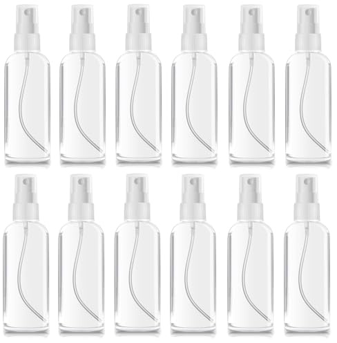 ClcIosis 12 Stück 50ml Sprühflasche Klein, Leere Sprühflaschen Zum Befüllen, Transparent Mini Sprühflasche Geeignet für Reise Füllung Parfüm, Körperpflege Reinigungsmittel etc