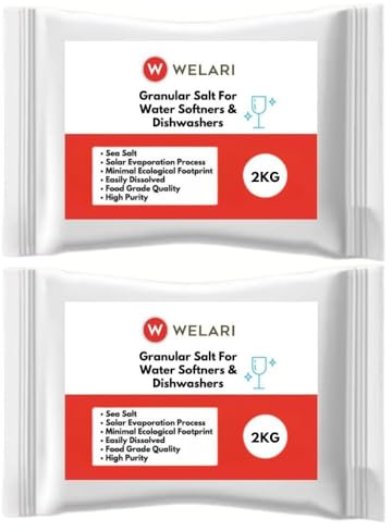 Welari Granular Salt for Water Softeners & Dishwashers 2kg x 2, High Purity Sea Salt Easily Dissolved for Household Commercial Appliance Machines | (2pack)