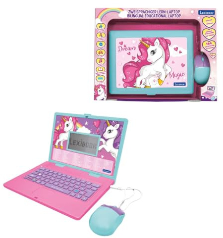 Lexibook, Einhorn, Lern-Laptop für Kinder, JC598UNIi3 | Deutsch/Englisch, 124 Aktivitäten, Lernspiele und Musik