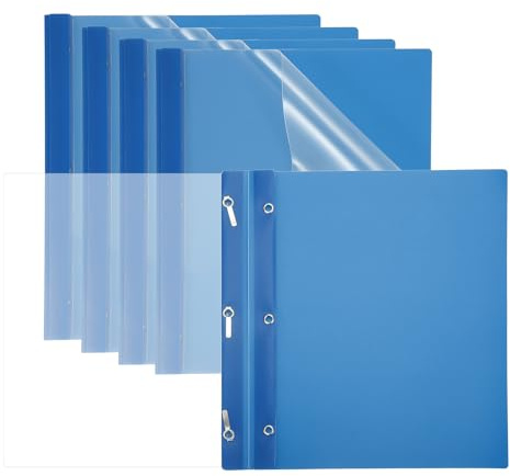 PATIKIL Copertine in plastica con linguetta, 5 pezzi 80 fogli Raccoglitori di presentazione con copertina trasparente e 3 linguette metalliche Raccoglitore per documenti, blu