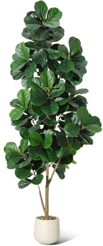 Garvee Kunstpflanze Fiddle Feigenbaum 210cm Künstliche Pflanzen Groß Mit Schotter Und Moos, Plastikpflanzen Mit Weiß Topf Und Schotter, Für Home Decor Zimmerdeko Schlafzimmer Dekoration