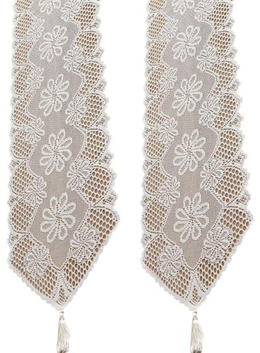 UNTERING 2 tapetes de mesa de encaje blanco con ganchillo hechos a mano con diseño floral para decoración de café y final