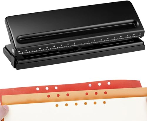 6-håls hålslag justerbar av metall, A5 A6 A7 6-ring hålslag binder puncher för dagsplanerare, personlig agenda, 6 ark kapacitet, positioneringsmarkering, pärm påfyllningssidor, kontor pappershål