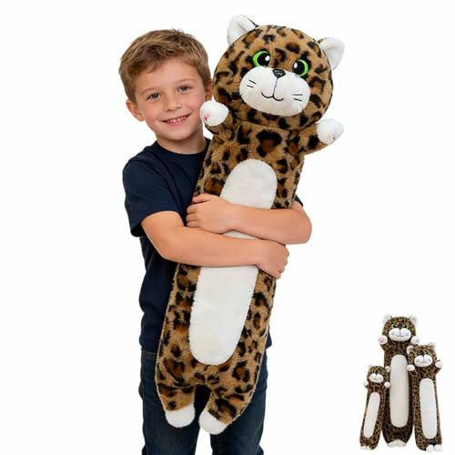 Xiyocadt Katze Plüsch Körperkissen, Langes Katzenkissen mit Leopardenmuster, Niedliche Weiche Katze Stofftiere Plüsch Kissen Spielzeug für Kinder Jungen Mädchen Zimmerdeko (90cm)