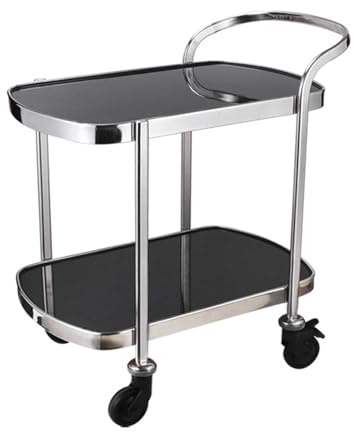 Carro de cocina con ruedas Carros de bar lujo modernos servicio cocina for botelleros con ruedas rodantes 2 niveles, espejo acero inoxidable, for , comedor y fiestas Isla de cocina móvil(Silver)