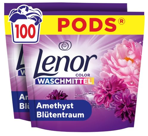 Lenor Pods Amethyst Blütentraum Waschmittel, 100 Wäschen | Für lang anhaltende Frische und extra Geruchsabwehr, wirksam auch bei Kaltwäsche.