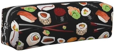 HEBSDFG Trousse à crayons en cuir avec motif sushi japonais et pochette à cosmétiques, fermeture éclair dorée, organisateur de papeterie de bureau, trousse à crayons pour l'école, le bureau, les