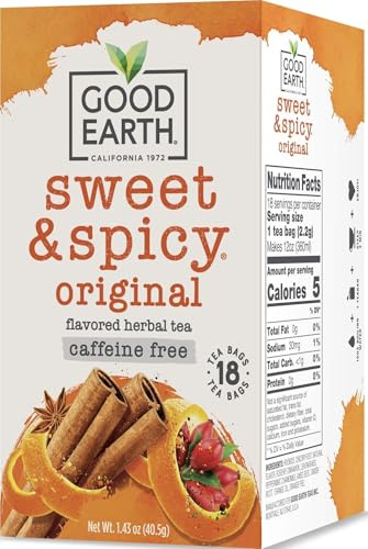 Good Earth Herbal Tea, Sweet & Spicy, Caffeine Free, Packaging May Vary, 18 Count, Pack of 6