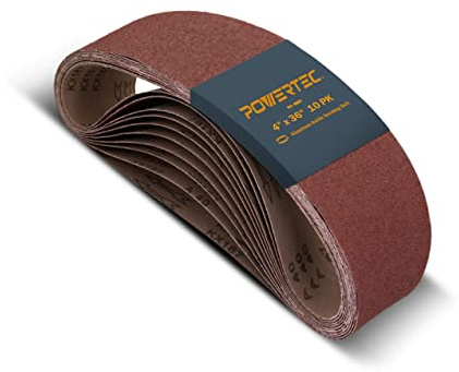 POWERTEC 110680 4 x 36 Inch Sanding Belts, 80 Grit Aluminum Oxide Belt Sander Sanding Belt, Sandpaper for Belt and Disc Sander, 10 Pack