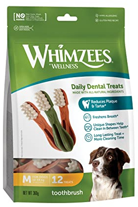 WHIMZEES Spazzolini da denti M, 12 Pezzi – Taglia M, Snack per Cani di Taglia Media, Naturali & Senza Cereali, Vegetariane, Senza Zuccheri Aggiunti