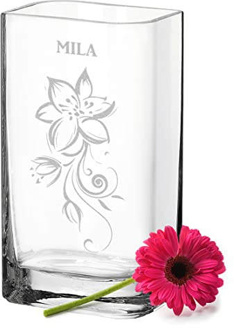 polar-effekt Leonardo Blumenvase mit Gravur zum Geburtstag - Vase Personalisiert mit Name - Glasvase als Muttertagsgeschenk - Geschenkideen für Frauen - Tischdekoration - Motiv verzierte Blumenranke