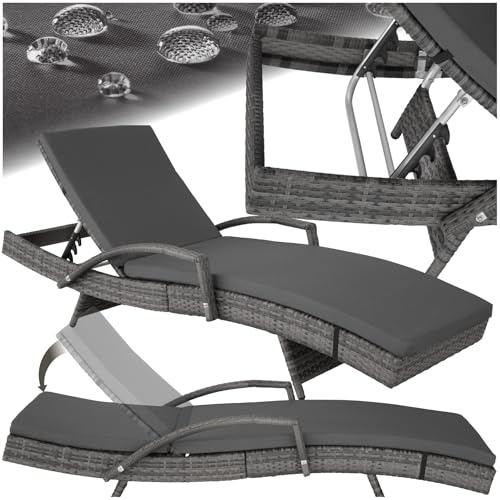 tectake® Chaise Longue Bain de Soleil en Résine Tréssée Aluminium Résistant Dossier Inclinable sur 5 Positions, Transat Salon de Jardin Exterieur Mobilier de Jardin Chaise Longue Relax Plage