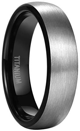 Mabohity Ring Herren/Damen Matt Gebürsteter Titan-Ring Titanium 6mm Breit Gewölbt Ehering Verlobungsring Freundschaftsring Hochzeit Band, Schwarz Silber, Größe 67