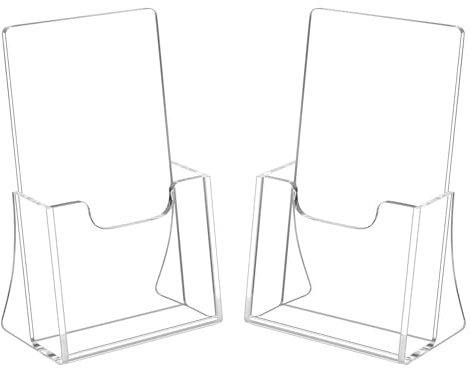 HIIMIEI 2 Pack 4 inch Wide Acrylic Brochure Holders for Pamphlets, Cards, Brochures, Magazines, Literature, Pamphlets Display Stand for Countertop