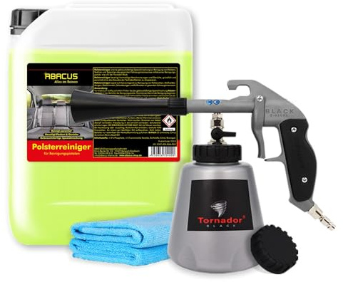 ABACUS® Tornador Set, Tornador Black Z-020RS mit bewährtem Polsterreiniger & Textilreiniger 5L + Mikrofasertücher, Polsterreinigungsset, Textilreinigungsset, Reinigungspistolen Set (7424.2)