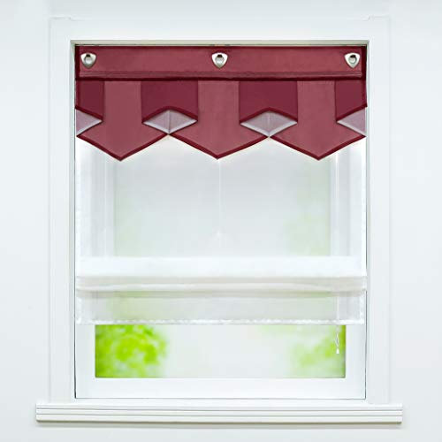 Joyswahl Voile Ösenrollo Modernes Raffrollo mit farbigem Abschluss »Anita« Wohnzimmer transparentes Raffrollo mit Hakenaufhängung, ohne Bohren BxH 80x140cm Rot 1er Pack