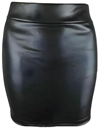 R&N FASHIONS Faux Leather Black Pencil Mini Skirt UK Made Stylish Bodycon Chic Look Lightweight Pull On Design Sleek High Waist Clubwear Comfortable Trendy Outfit (Black, S)
