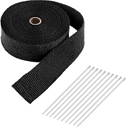 Auspuff Band, Motorrad Auspuff Hitzeschutz, Auspuffband Schwarz, Motorrad Abgasverpackung, Abgaskrümmer Wärmeverpackung, Hitzeschutzband 15m + 10 Kabelbinder Aus Edelstahl, Hitzeschutzband