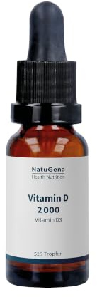 NatuGena Vitamin D 2000, 2000 IE pro Tropfen, ohne weitere fettlöslichen Vitamine, Höchste Bioverfügbarkeit, 525 Tropfen = 15 ml (Familienpackung)