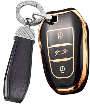 ontto Autoschlüssel Hülle Cover Passt für Peugeot 308 408 508 2008 3008 Citroen C4L C6 C3-XR Picasso DS3 Opel Insignia Corsa Schlüsselanhänger TPU Schlüsselbox Schlüsselhülle Schlüsseletui-Schwarz R
