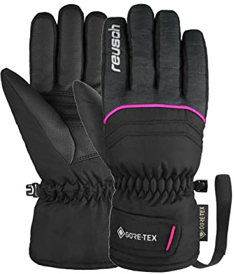 Reusch Barn Teddy Gore-tex vind-och vattentäta varma skidhandskar sporthandskar snöhandskar för släde vinterhandskar, 4, svart/rosa