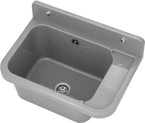GRANITAN Lavandino da Esterno Moderno per Garage e Lavanderia - Lavatoio per Installazione Interna ed Esterna - Pilozzo da Esterno Giardino - 50x34x31 cm - Grigio Figo