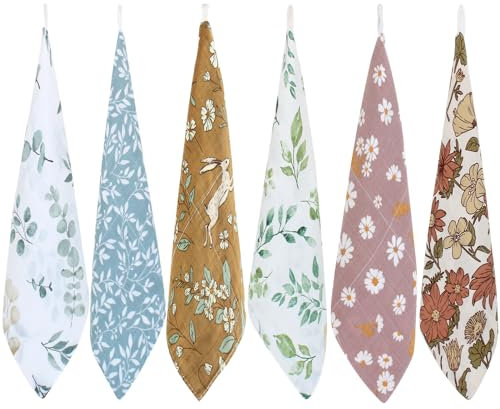 Lebze LifeTree Suave Toallas de Lavabo, Toallas de Muselina para Bebés, 27 X 27cm Toalla Facial Bebe, Toallitas, Pañuelo para Niños Pack de 6