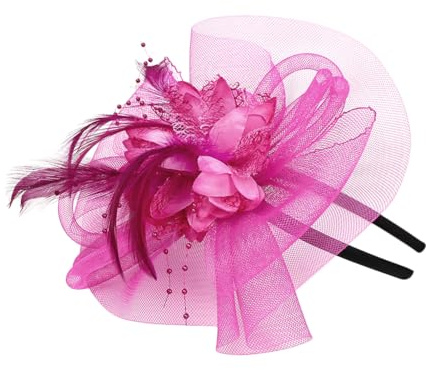Fascinator Hat Headband Feather Mesh Flower Party Headwear Vintage Ascot Hats Burlesque Flower Derby Hat with Clip Hairband Women Ladies Cocktail Tea Party Wedding Halloween Accessories