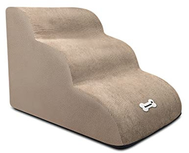 Galatée Hundetreppe, Weiche, Bequeme Haustiertreppe Mit Waschbarem Und Reißverschlussbezug, Einfach Zu Besteigende Hunderampenstufen, Hunderampen Für Schlafsofa(Hellbraun)