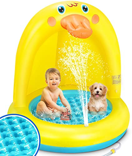 Piscina Fuori Terra Piscina Bambini Gonfiabile Per Bambini | Piscina Gonfiabile Bambini Sprinkler Con Protezione Solare Forma di Anatra Gialla | Giochi Da Giardino All'apert