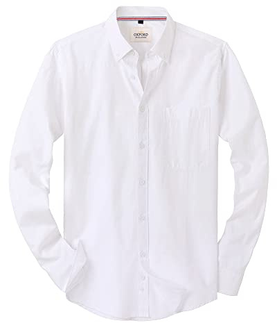 J.VER White Shirt Men Long Sleeve Oxford Button Down Non Iron Business Smart Casual Work Formal Fashion Regular Fit Dress Shirts XL