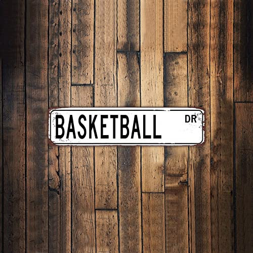 Basketball DR Vintage Metal Sign Basketball Quality Tin Sign Basketball Sport Sign Basketball Player Gift for Home Cabin Front Door Outdoor Decor 3x12 Inch