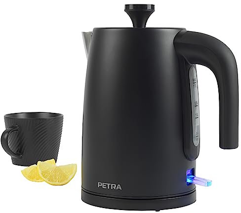 Petra PT5632MBLKVDE Elektrische Wasserkocher - BPA-Frei, schnelles Kochen, Fenster mit Wasserstandsanzeige, Anti-Kalk-Filter, Trockengehschutz, Strix-Controller, schwenkbare Basis, 1,7 L, 3000W