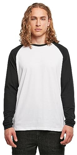 Build Your Brand Camiseta de Manga Larga para Hombre Contrast Raglan White/Black XL, Negro/Blanco, XL