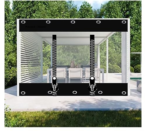 Gazebo Transparent Tarpaulin Side Panels, With Zip,Heavy Duty Transparent Waterproof Tarp Plastic Rain Curtains，Black Clear Tarp Curtains For Pergola Porch，0.5mm Thick ( Size : H1.8xW2m/H5.9xW6.5ft )