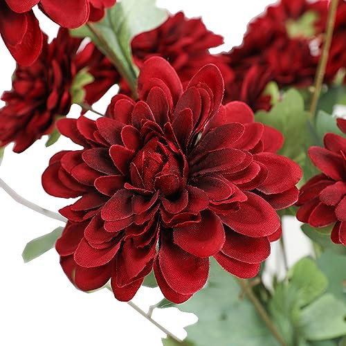 Künstliche Dahlie aus Kunststoff, 80 cm hoch, mit 6 Blüten, geeignet für Hochzeitsdekoration, Seide, Brautstrauß, Vase, Arrangement (rot)
