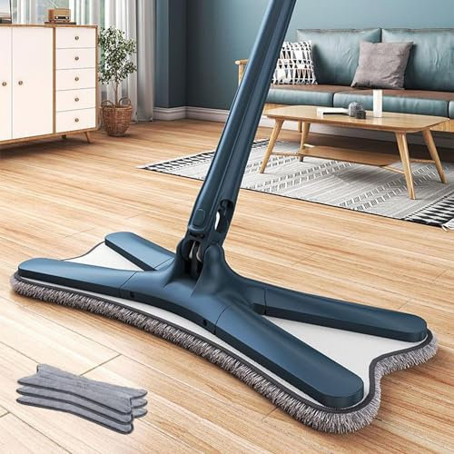 Balai à franges en microfibre, facile à presser et à essorer, balai plat de type X avec 3 serpillères de rechange, rotation à 360°, lavage à la main, balai à essorage automatique (1 balai bleu 3)