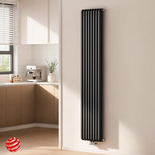 EMKE Design Heizkörper 1800x348 mm, Vertikal Flachheizkörper mit D-Form und Mittelanschluss, Doppellagig Heizung Anthrazit 1611W