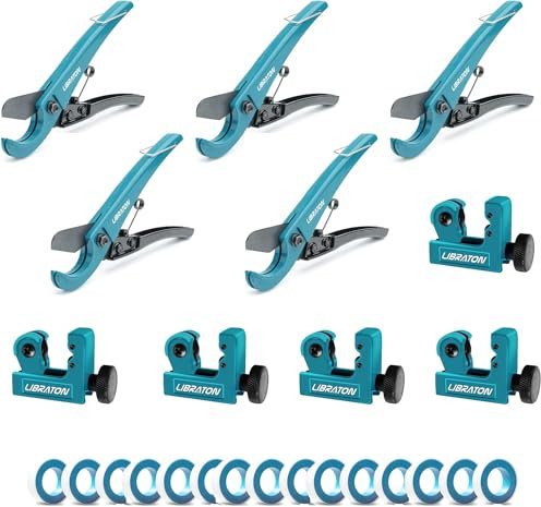 Libraton Tagliatubi in PEX 31mm, 5 Set Tagliatubi Portatile per Tubi in Plastica PEX, Sottile PVC, PPR e Tubi Idraulici, con 3-22mm Tagliatubi Alluminio, Rame, Nastro Sigillanti PTFE 10 Metri