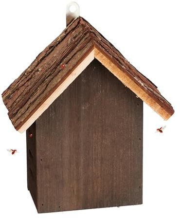 Relaxdays Casa para Mariquitas, Refugio Hibernación, Hotel Insectos, Madera, Colgante, Jardín, 23 x 19 x 12,5 cm, Marrón