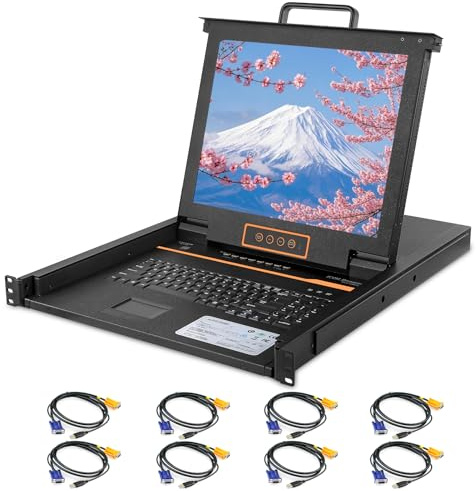 1U Rack Mount KVM Console - 17 Rackmount Monitor Keyboard and 8 Port VGA KVM Switch, OSD Hotkey Button Switching, 1280X1024 60Hz, 50,000 MTBF, for Windows,Linux,Mac,Sun, 8 USB VGA KVM Cables Included