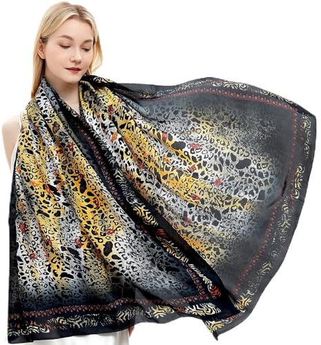 Gragengs Damen-Schal, Seide, lang, Satin, leicht, für den Außenbereich, bedruckt, 178 x 89 cm, 112 Leopardenmuster, 70 x 35 inch/180x90cm