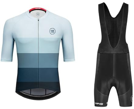 RUMAOZIA Ensemble maillot de cyclisme à manches courtes pour homme + pantalon à bretelles / cuissard de cyclisme pour cyclisme, VTT, vélo de route, séchage rapide, respirant, bleu clair, XL