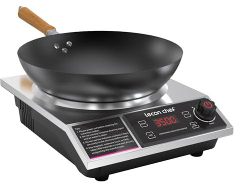 Lecon Chef Plaque à induction avec wok, plaque à induction simple 3500W, plaques chauffantes, capacité de charge 60 KG, minuterie et préréglage, 11 réglages de température et de puissance